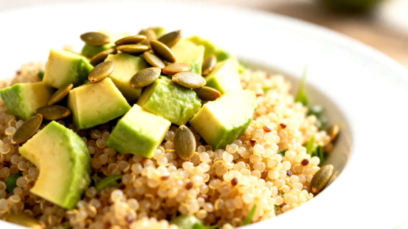 Insalata di quinoa con semi di zucca e avocado"